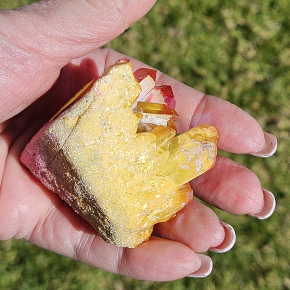 Yellow & Pink Aura Quartz Cluster - Picture 4 of 5